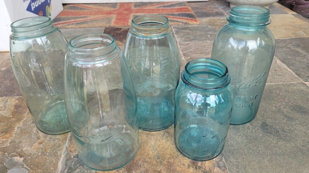 Blue Mason Ball Jars, Lot Of 5