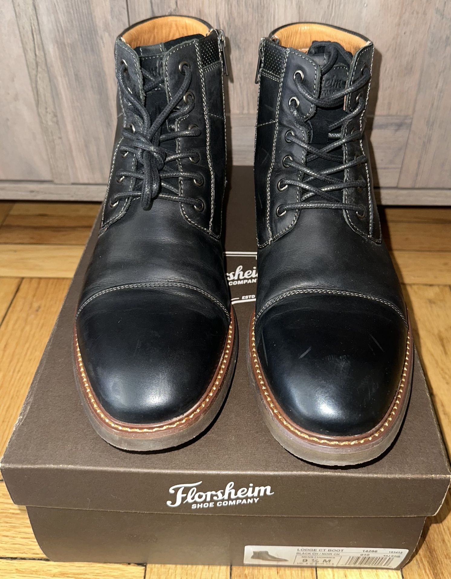 Men’s Florsheim Black Leather Lodge CT Boots Size 9.5 M 14(contact info removed)12