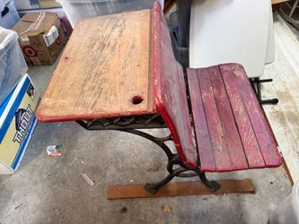 Antique Cast Iron School Desk with Seat