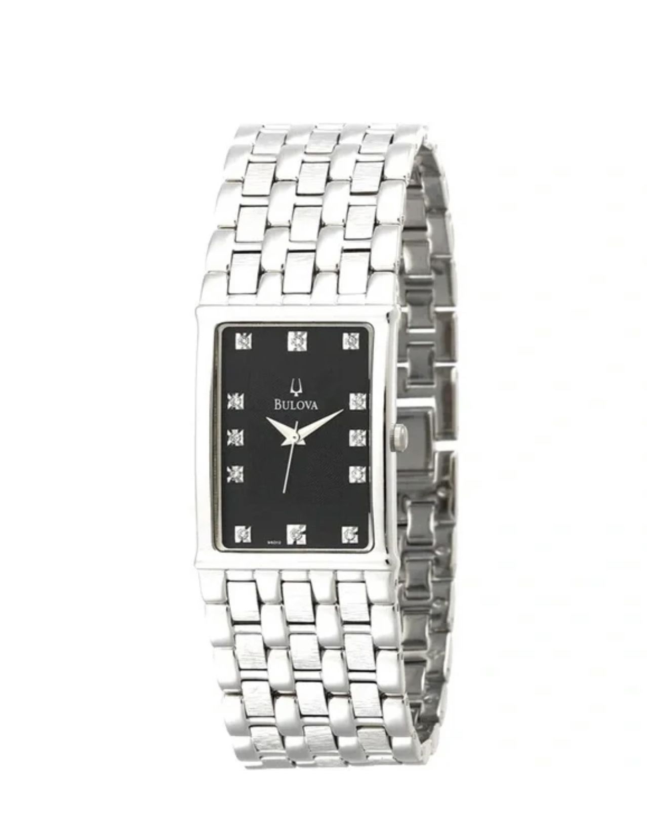 Bulova Watch Silver With Diamond Accents