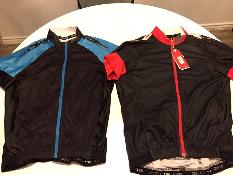 Specialized road bike shirts: blue and red