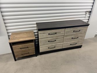 Black gray brown dresser and nightstand