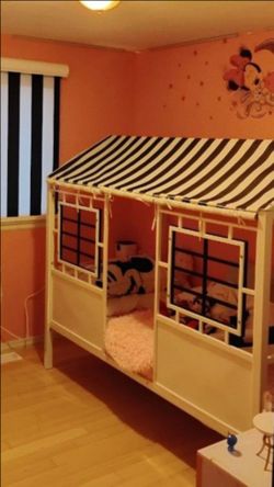 White and black striped house bed twin