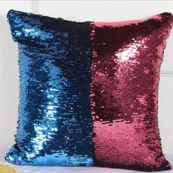 Blue & Pink Reversible Sequence Shimmery Mermaid Pillow Cushion, 10.5" Square
