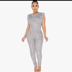 New Silver Glitter Jumpsuit 