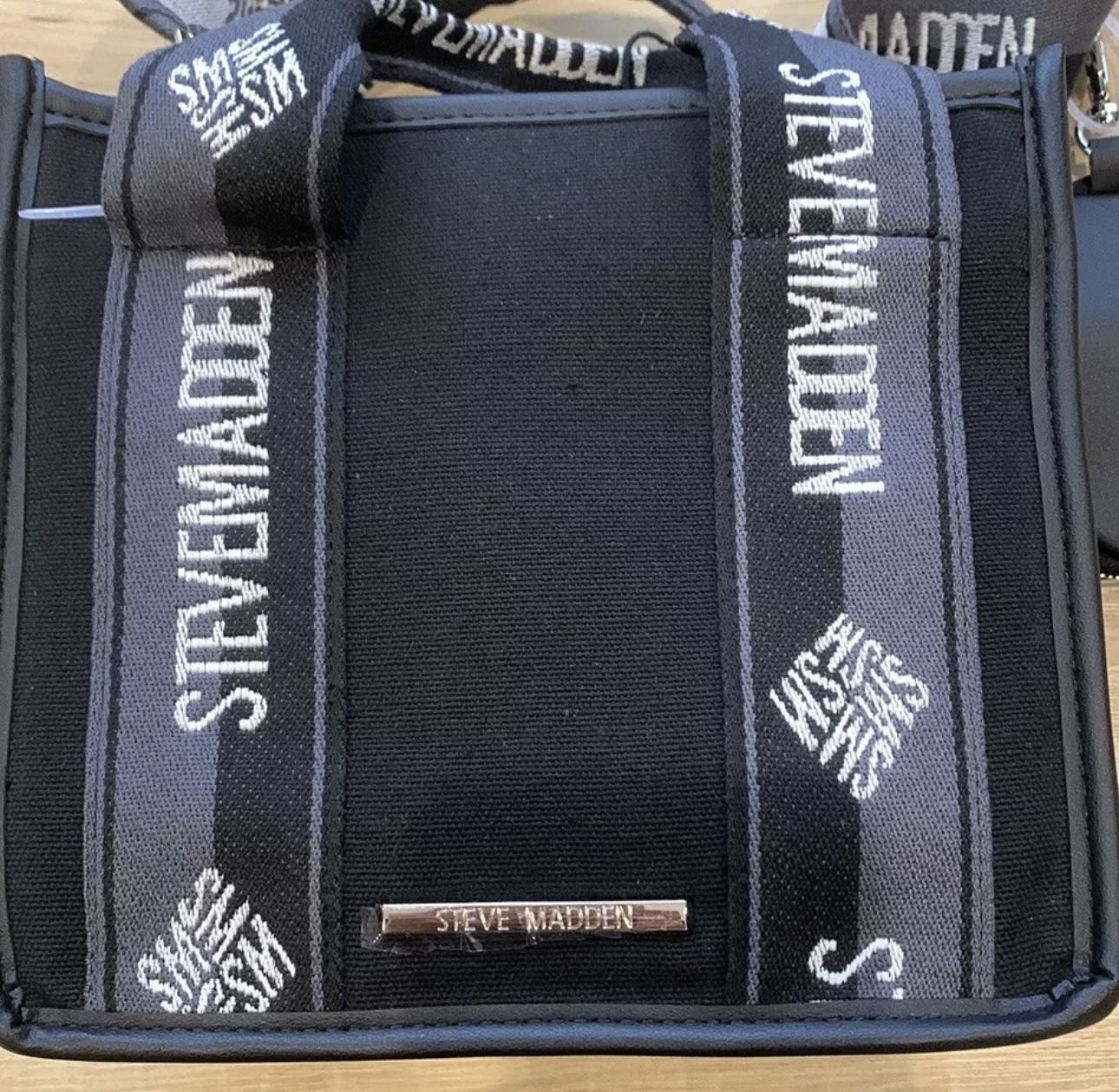 Steve Madden Small Webber Woven Black and Gray Canvas Purse