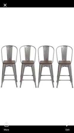 30" Industrial Clear Metal Antique Rustic/ Galvanized Metal height Bar Stool Chair High Back Set of 4