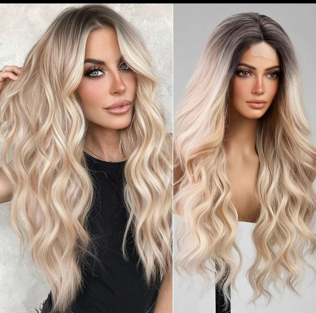 Honey Strawberry blonde Blended Highlights brown, root lace front Long Soft Barrel Curls Wavy wig