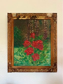 Vintage Mid-Century Floral Oil Painting in Ornate Frame - As is