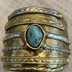 VINTAGE GOLD/ SILVER TURQUOISE STONE CUFF BRACELET