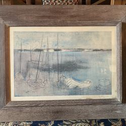 Vintage 1950's Mid Century Joe Jones Quiet Cove Paintagraph Print Signed Framed