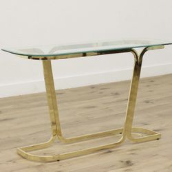 Brass & Beveled Glass Vintage Sofa or Hall Console Table