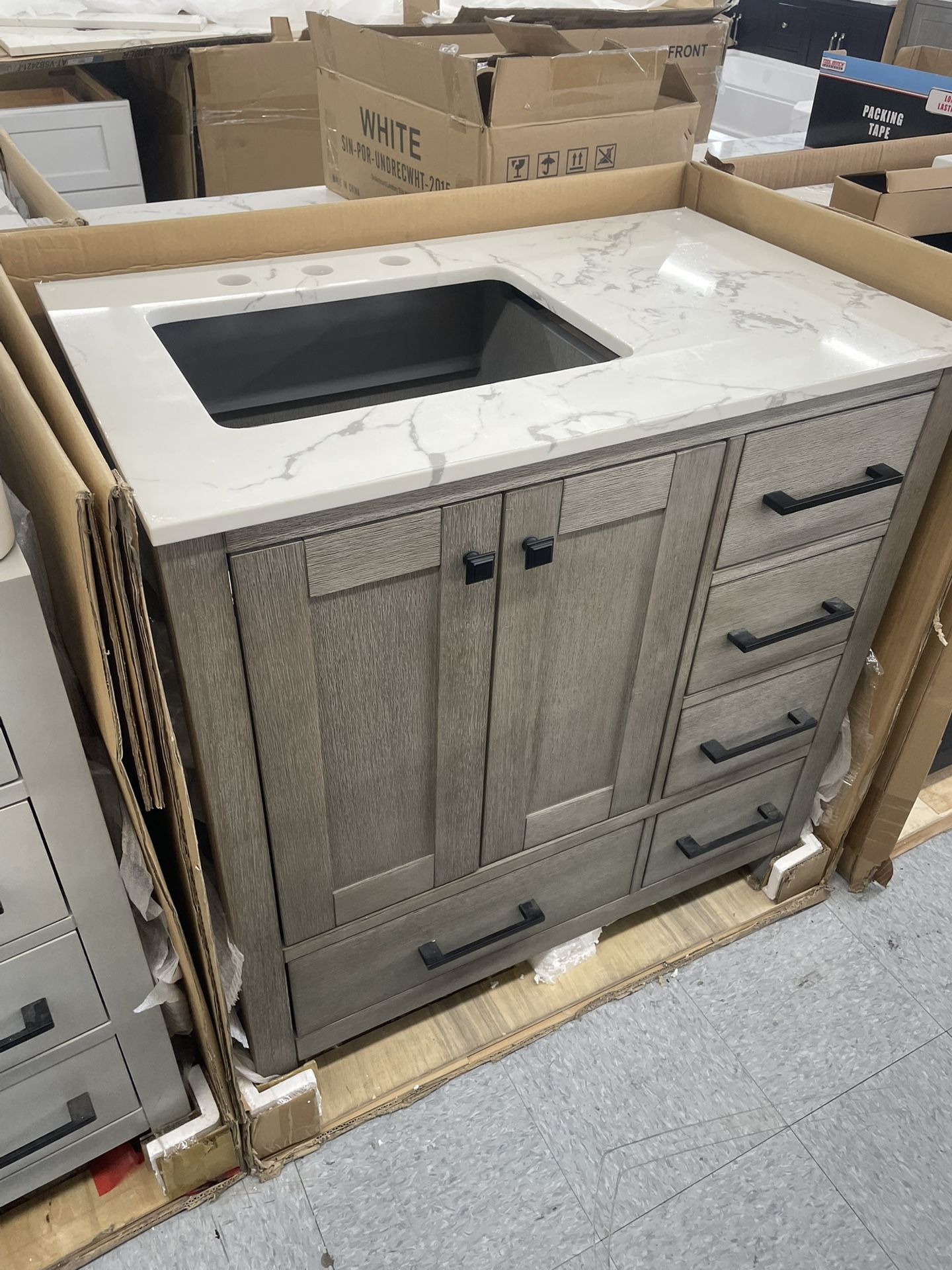 Bathroom vanity cabinet 36” solid mango Quartz top with sink and backsplash