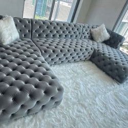 Gris Seccional Velour Nueva Grande Sofa Financiamiento 