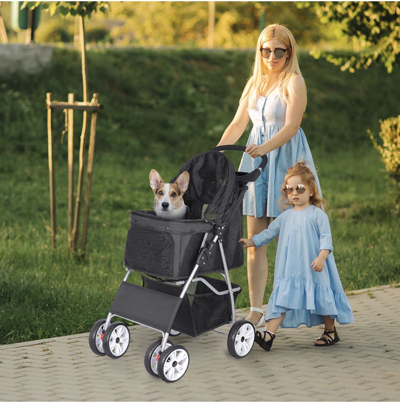 Pet Stroller for Cats/Dogs - 4 Wheels Foldable Carrier Strolling Cart