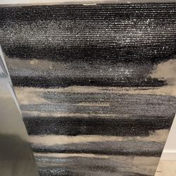 Large Abstract Glitter Wall Art – Black & Neutral Modern Canvas
