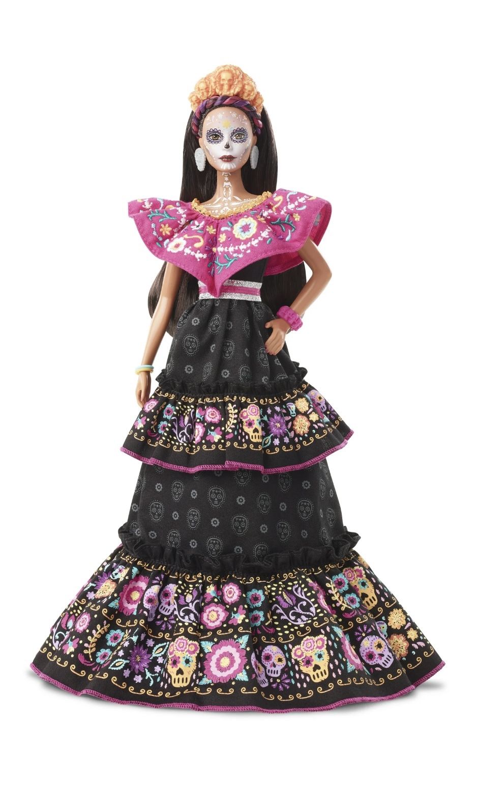 2021 Barbie Dia De Muertos Doll (11.5-in) Wearing Traditional Embroidered Dress, Flower Crown & Calavera Face Paint, Gift for Collectors