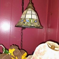 2 Tiffany Style Stained Glass Hanging Light Flowers Design