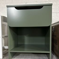 New Green Nightstand with Drawer and Storage Cubbie