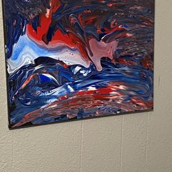 Crimson Surge – Abstract Acrylic Painting – Red, Blue & White – 16x20 Canvas