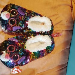TY BEANIE FASHION DOTTY RAINBOW SEQUIN SLIPPERS 