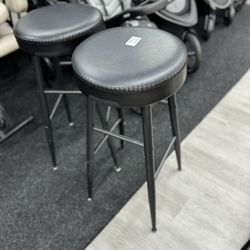 New Pair Of Bar Stools Black Leather 