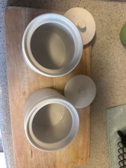 Ceramic pickle jars and glass oil dispenser