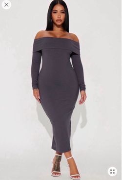 Off-Shoulder Long Sleeve Midi Dress