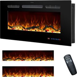 113c 36 Inches Electric Fireplace Inserts, Recessed and Wall Mounted Fireplace Heater for Indoor Use with Remote Control, 13 Color Flames with Log &Cr