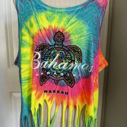 Tie-Dye T-shirt Tank Top 100% Cotton Pullover with Fringes Made in Honduras