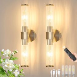 Gold Crystal Wall Sconces Set of 2 with Remote
