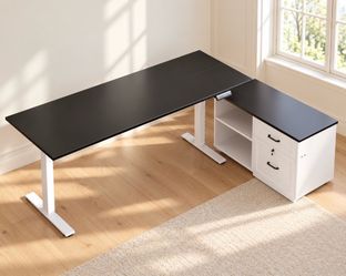 NEW 55” L-Shaped Electric Desk + Storage