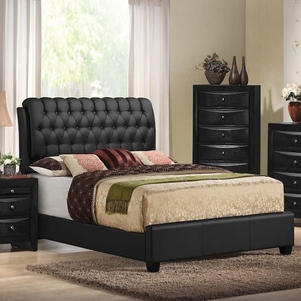 Ireland Black Synthetic Leather Queen Bed 
