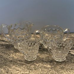 Creamer Open Sugar Set Cube Style Clear Glass