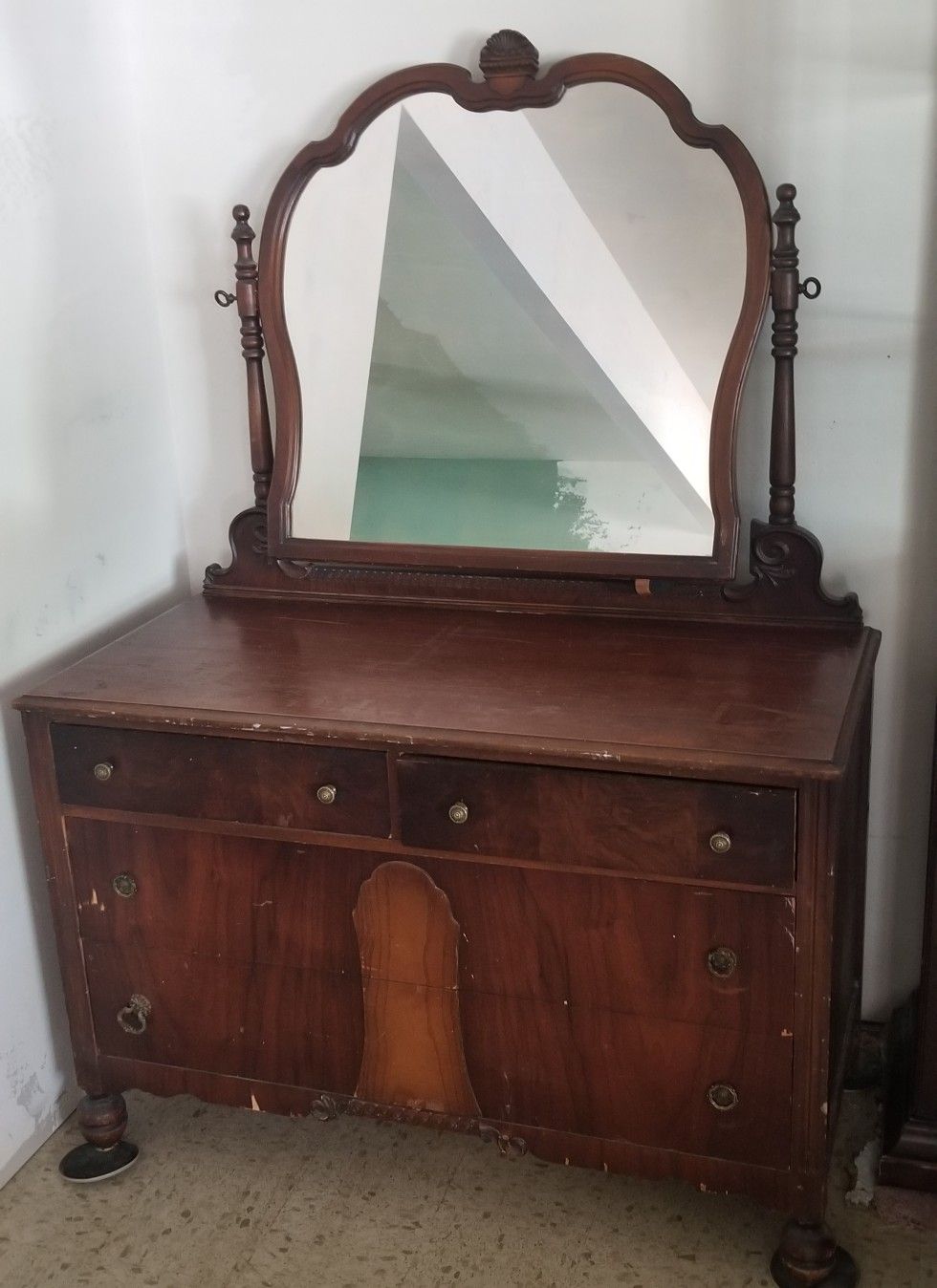 Vintage Antique Dresser with Matching Mirror and Dovetail Drawers