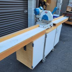 Omega 300 professional mitersaw Is with rolling cabinet