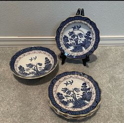 BOOTHS Royal Doulton “The Real Old Willow” Saucers & Bowl A8025