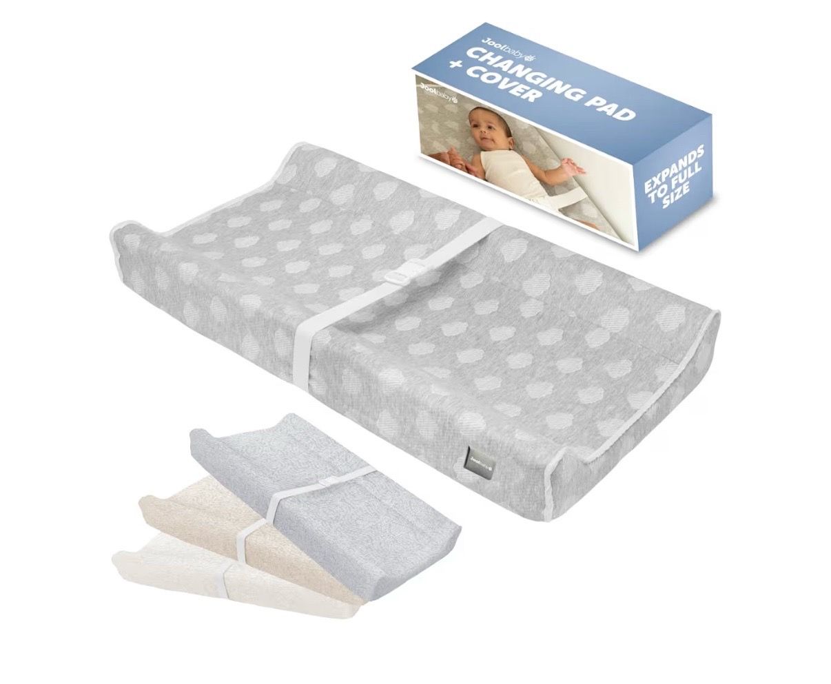 Jool Baby Serenity Soft Changing Pad + Washable Cover, Non-Slip - Fits Standard Changing Tables & Dressers (Cloud Pattern, Gray)