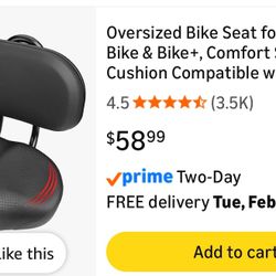 Oversized Bike Seat for Peloton Bike & Bike+, Comfort Seat Cushion Compatible with Peloton, Road or Exercise Bikes, Bicycle Wide Saddle Replacement fo