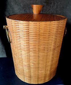 Vintage Mid Century Teak Wicker Ice Bucket 