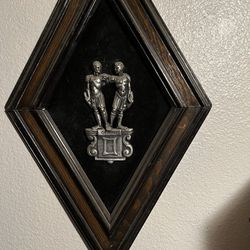 Antique Gemini Pewter Wall Art In Antique Frame With Black Velvet