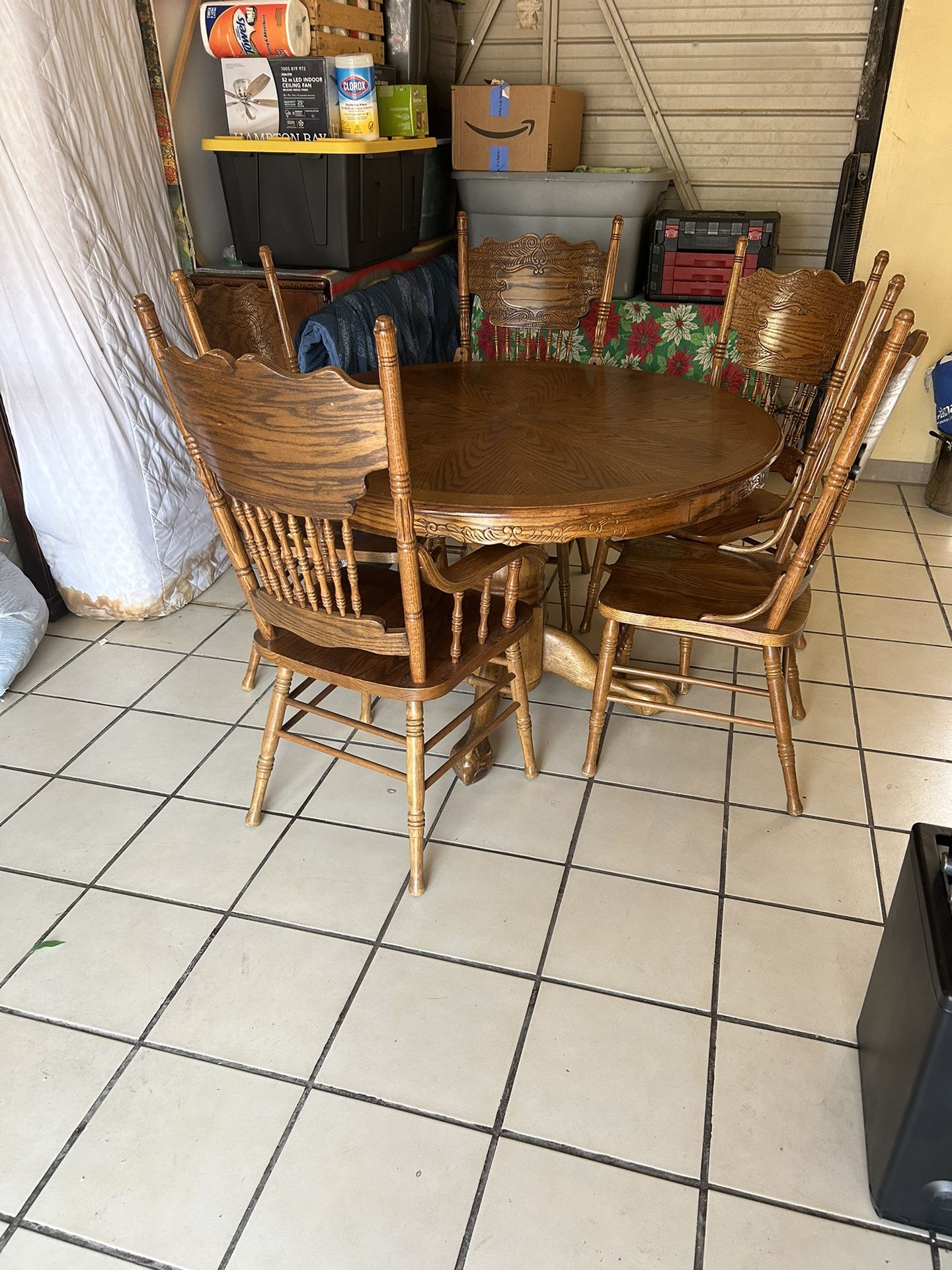 6 Wooden Chairs And Table W/center Extension 
