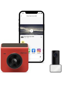 70mai Dash Cam A400, Red, Front and Rear 1440P QHD, 1080P, 2" LCD, Built in WiFi, Parking Monitor, 145° Wide-Angle FOV, WDR Night Vision, iOS/Android