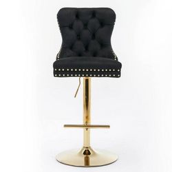 Modern Swivel Bar Stools, Adjustable Counter Height with Velvet Upholstered Stool, Gold legs
