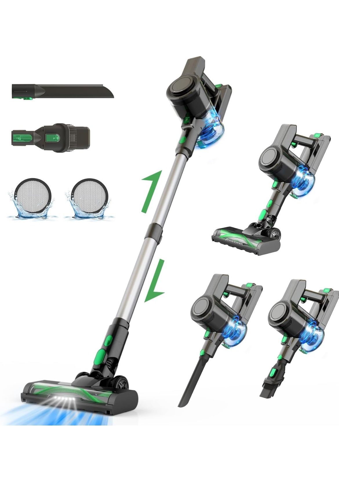 Cordless Vacuum Cleaner with Brushless Motor, 30Kpa Powerful Suction, 45 Mins Runtime, Detachable Battery, 6 in 1 Lightweight Stick Vacuum for Home Pe