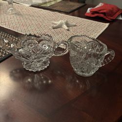 Crystal Cut Glass Creamer And Sugar Bowl