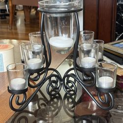 8  Candle Holder Scroll Wrought Iron Centerpiece Candelabra Used 
