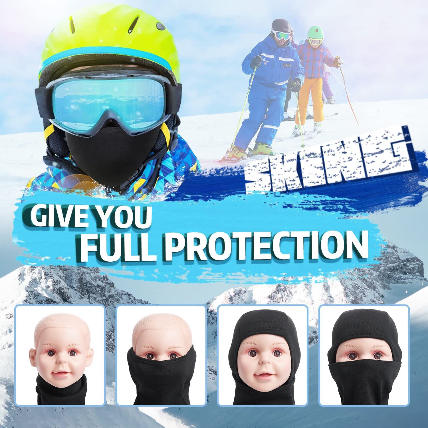 Kids Balaclava Face Mask, Winter Hat Face Warmer for Cold Weather Ski Mask for Boys Girls Black