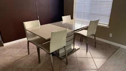 Modern Extendable Glass Dining Table + 4 Chairs – $150 OBO