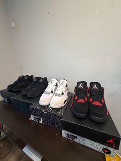 Air Jordan 4 Sneakers Bundle – 4 Pairs (2025 Black Cats, 2020 Black Cats, Red Thunders, & Military Black) - READ DESC